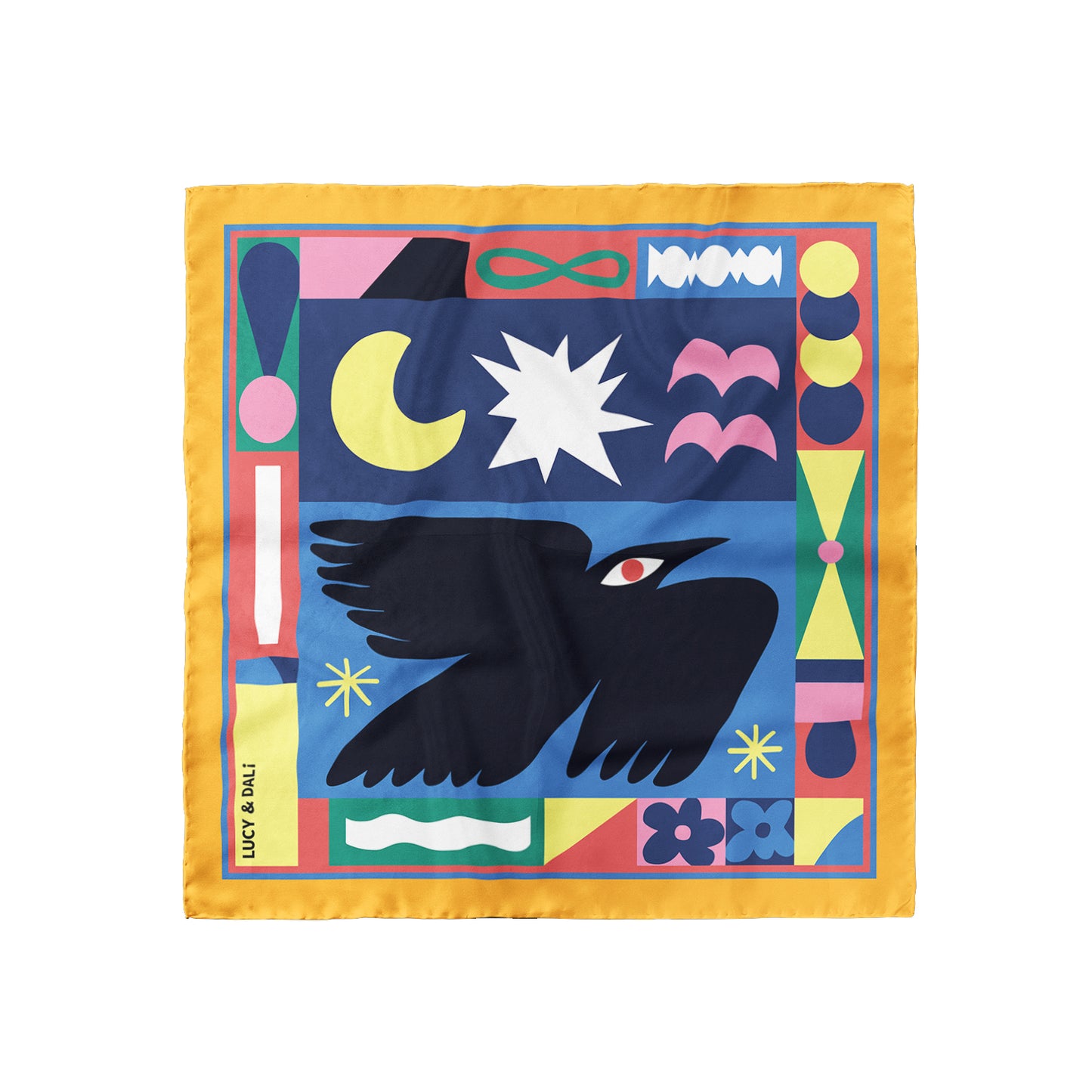 Premium 100% Mulberry Silk Square Scarf - Black Bird 30"x30"