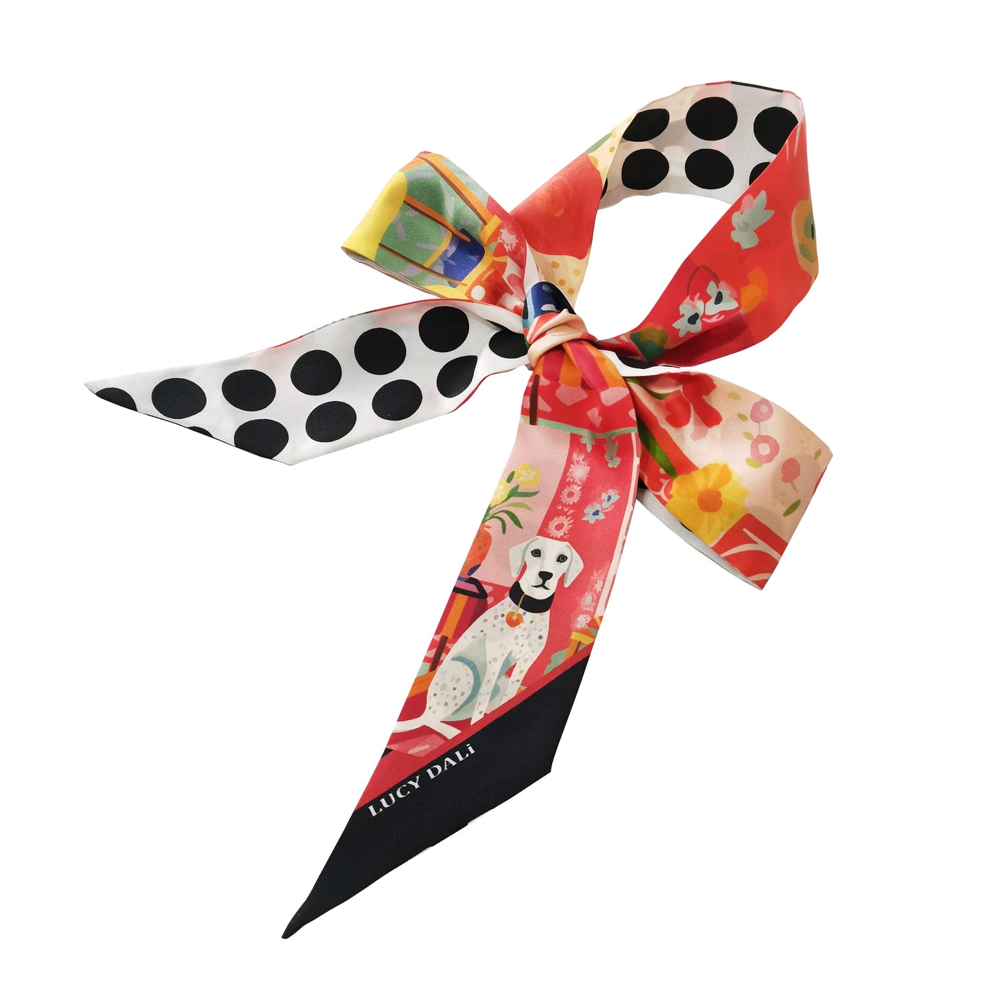 Premium 100% Mulberry Silk Skinny Scarf - Dog Dot Pattern