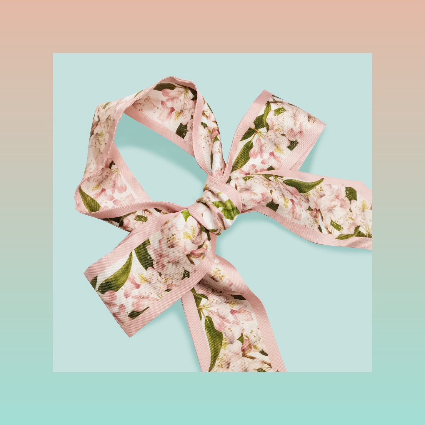 Premium 100% Mulberry Silk Skinny Scarf - Blush Pink Floral Scarf Pattern