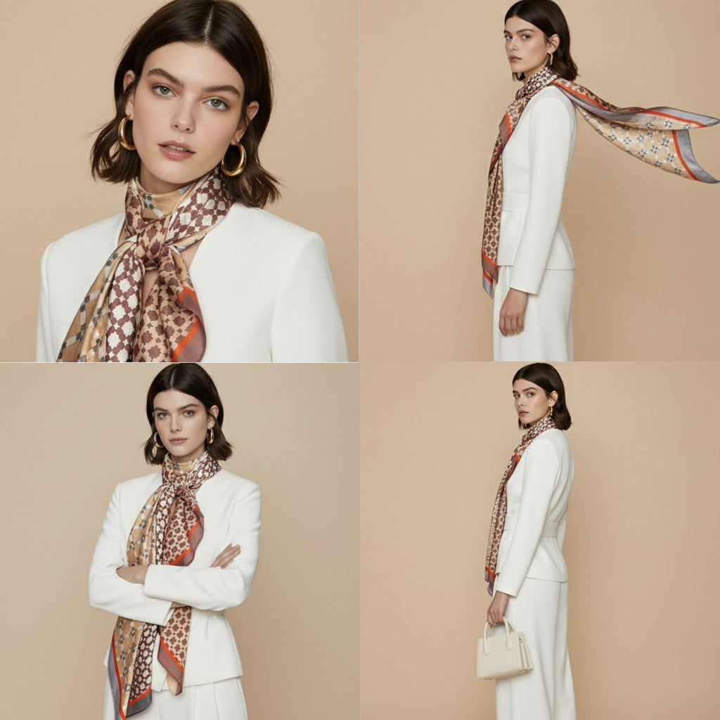 Silk-Cotton Oversized Scarf Shawl – Geometric Pattern, All-Season Wrap