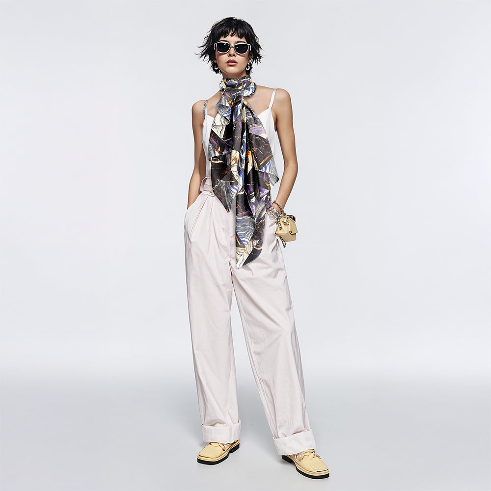 Silk-Cotton Oversized Scarf Shawl – Abstract Print, All-Season Wrap