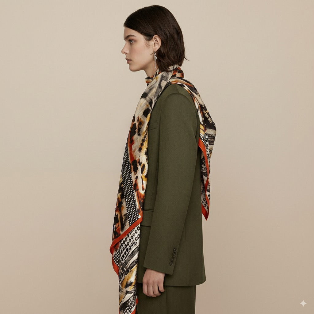 Silk-Cotton Oversized Scarf Shawl – Abstract Print, All-Season Wrap