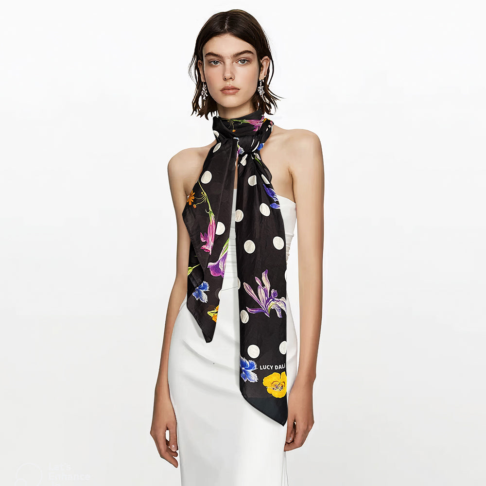 Silk-Cotton Oversized Scarf Shawl – Floral Polka Dot Print, All-Season Wrap