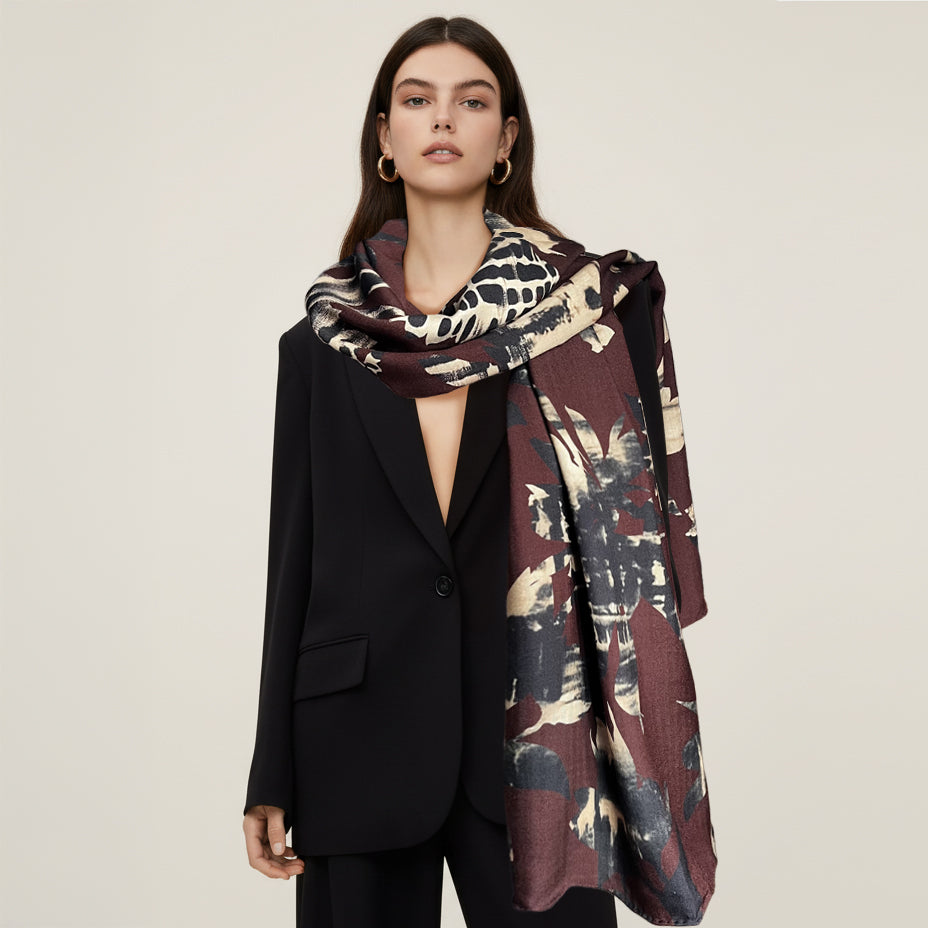 Silk Wool Scarf 30% Silk 70% Wool 60x185cm Abstract Art Print