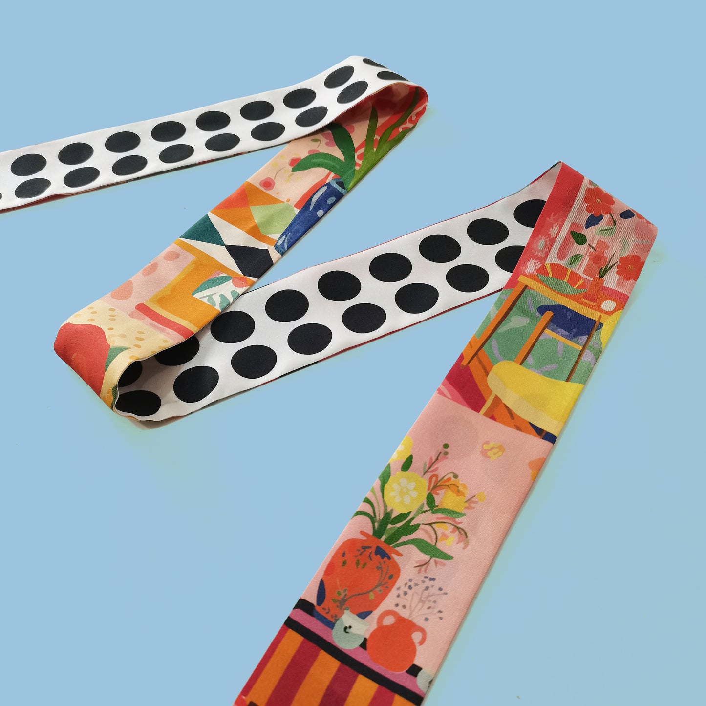 Premium 100% Mulberry Silk Skinny Scarf - Dog Dot Pattern