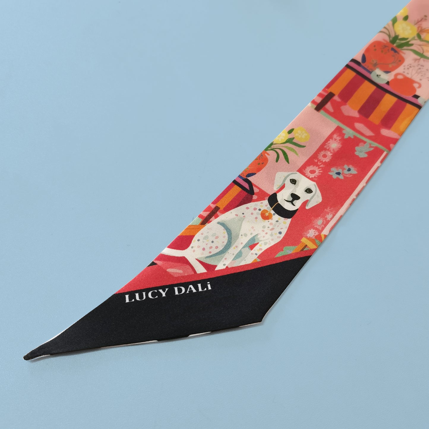 Premium 100% Mulberry Silk Skinny Scarf - Dog Dot Pattern