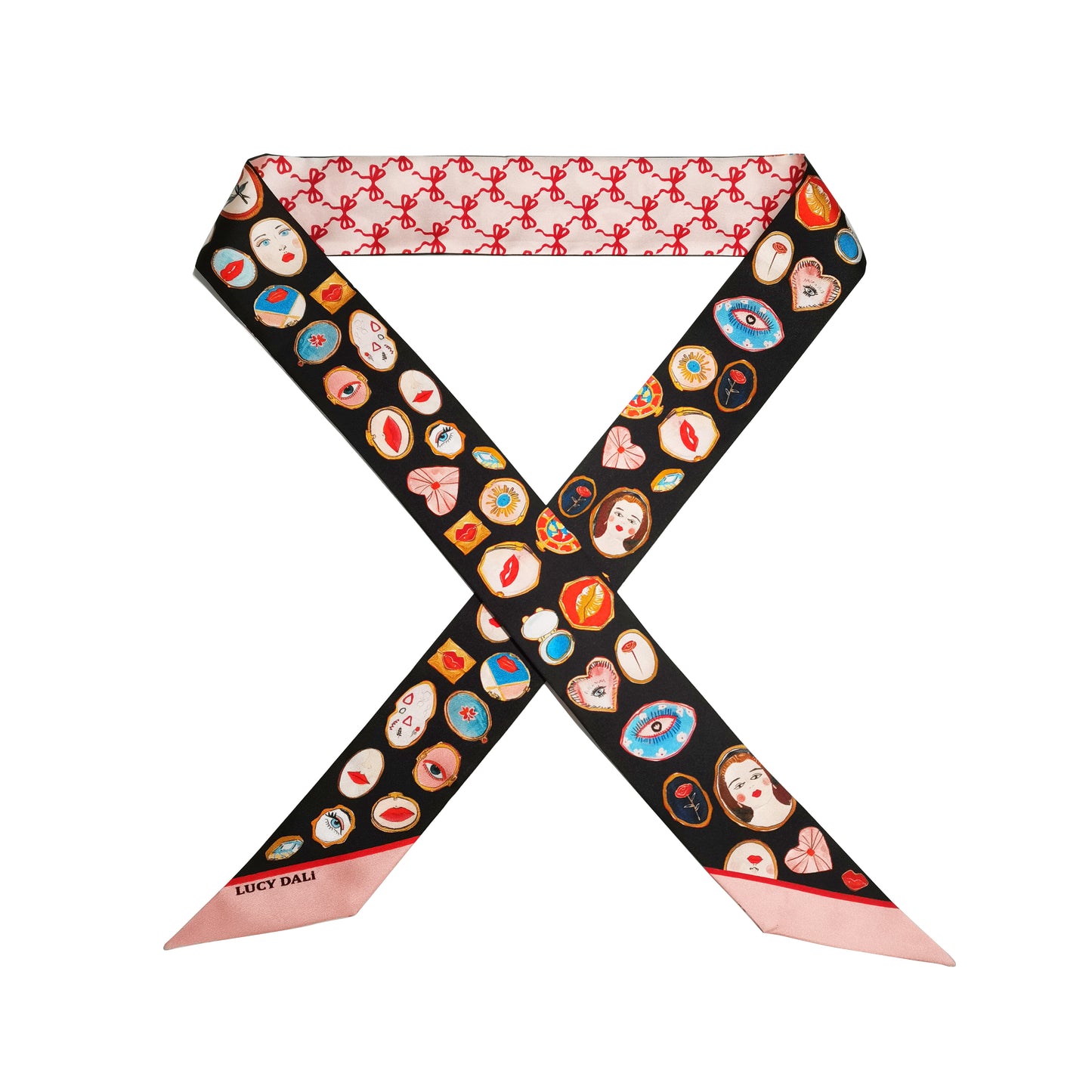 Foulard fin 100 % soie de mûrier de qualité supérieure - Motif nœud miroir
