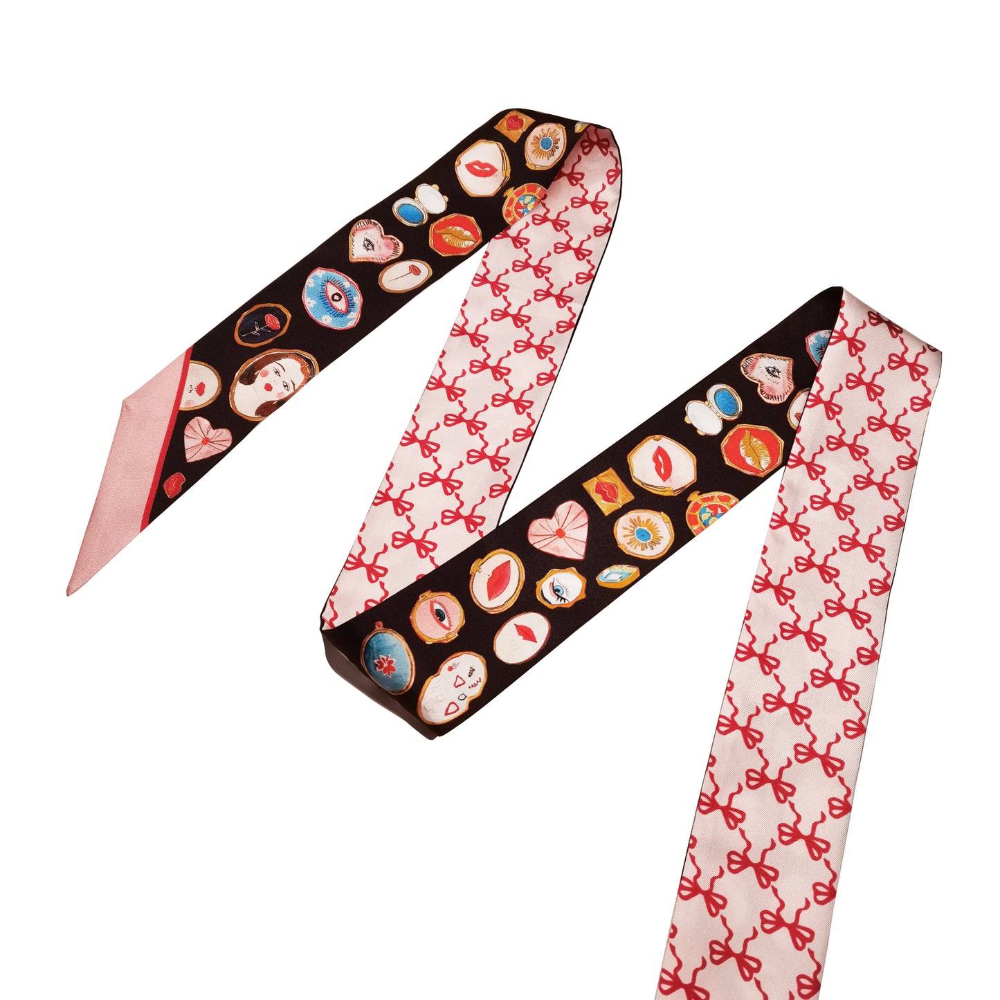 Foulard fin 100 % soie de mûrier de qualité supérieure - Motif nœud miroir