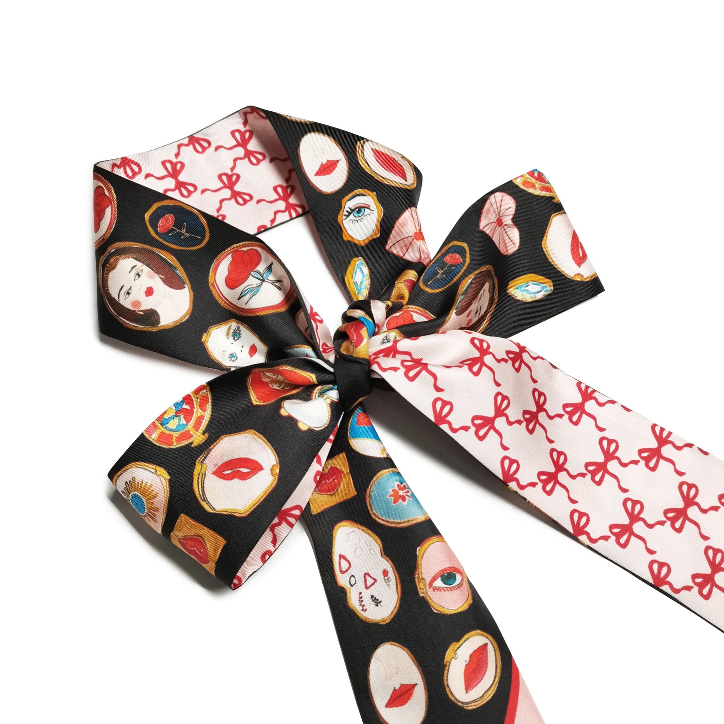 Foulard fin 100 % soie de mûrier de qualité supérieure - Motif nœud miroir