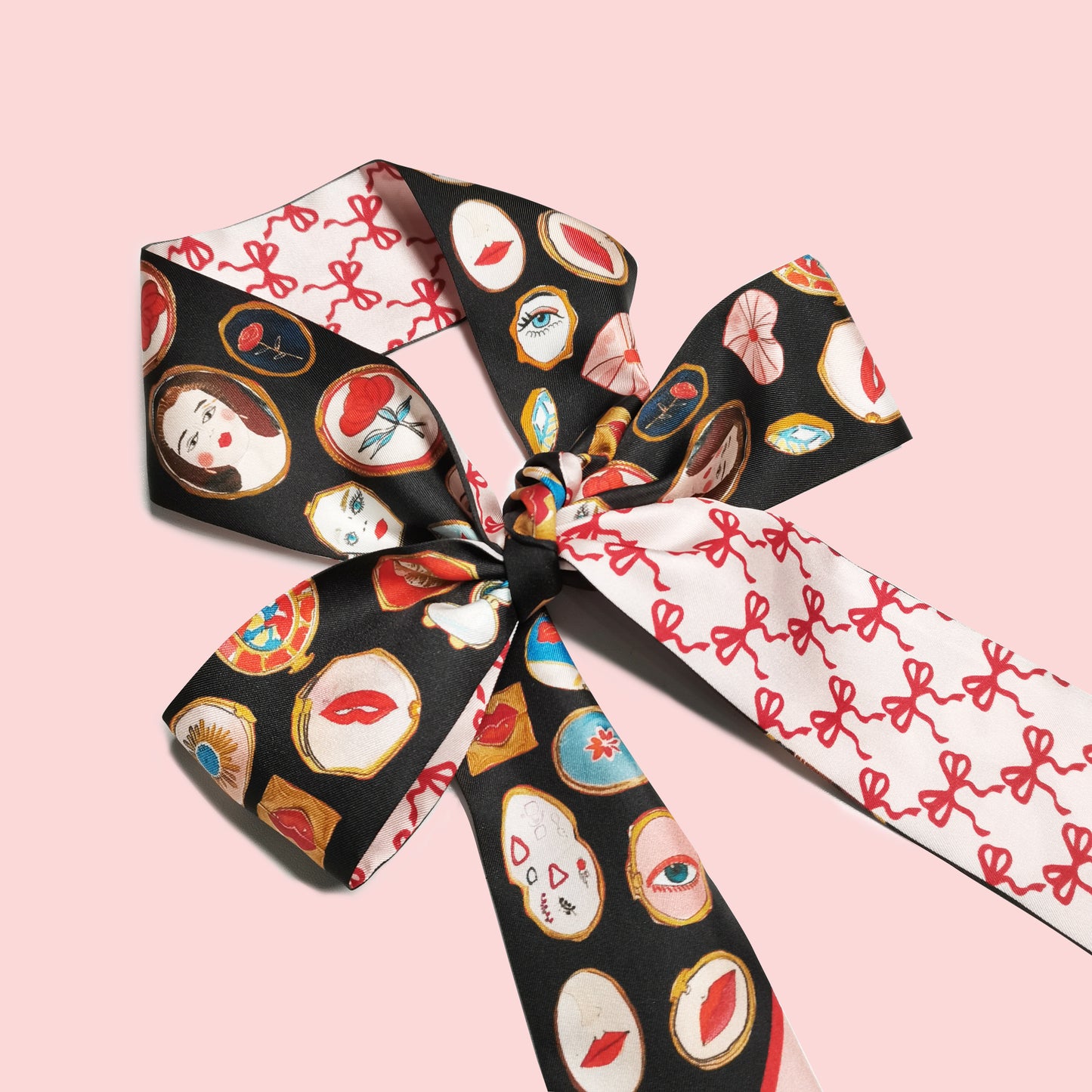 Foulard fin 100 % soie de mûrier de qualité supérieure - Motif nœud miroir
