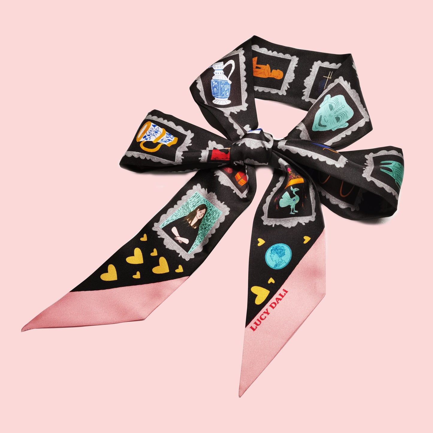 Premium 100% Mulberry Silk Skinny Scarf - Museum Pattern