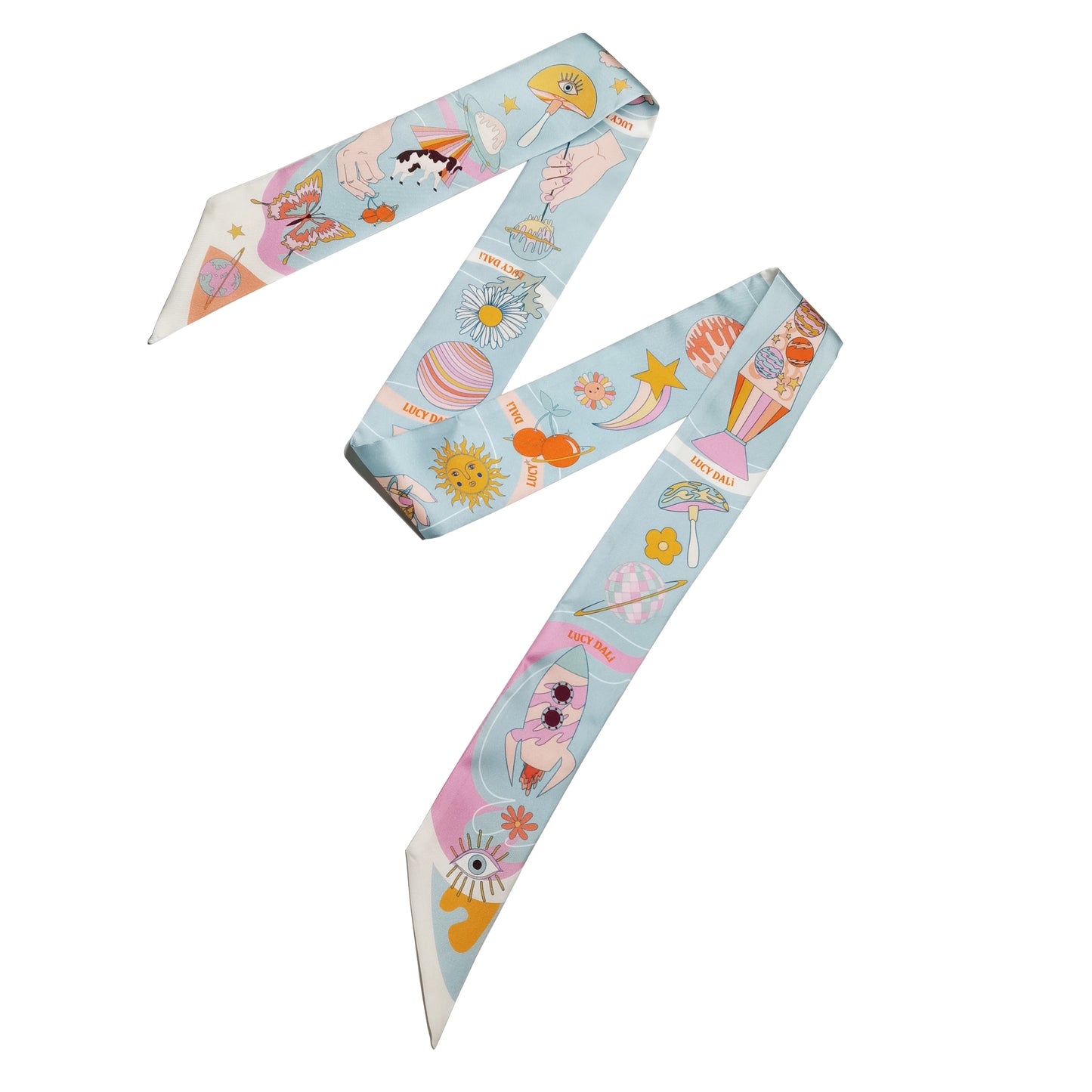 Premium 100% Mulberry Silk Skinny Scarf - Color Galaxy Pattern