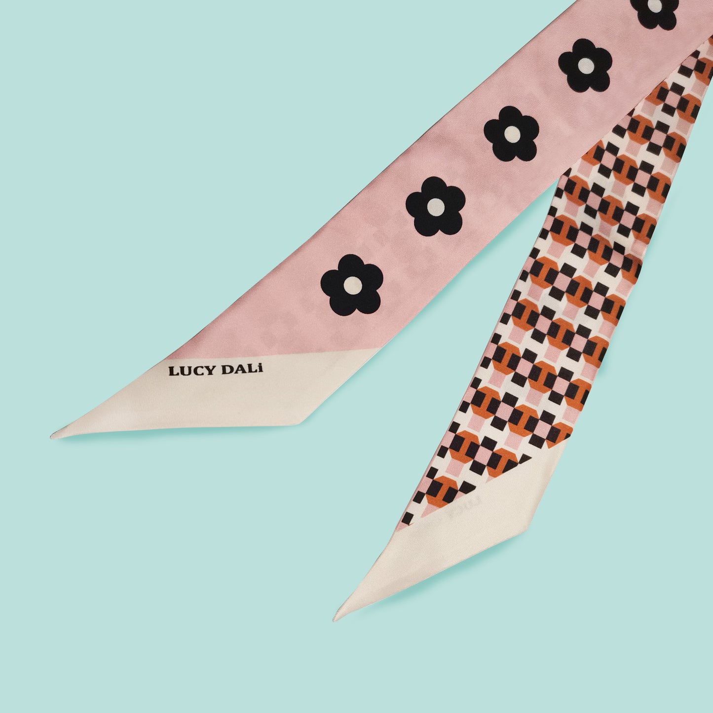 Premium 100% Mulberry Silk Skinny Scarf - Floral Geometry Pattern