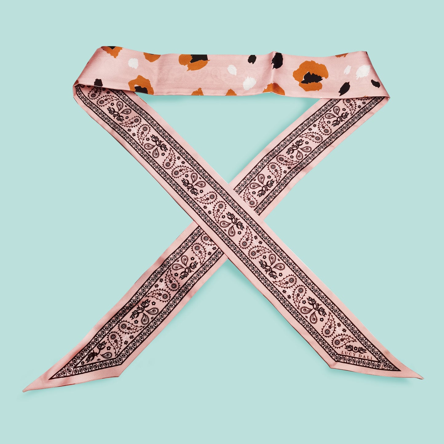 Premium 100% Mulberry Silk Skinny Scarf - Paisley Leopard Pattern
