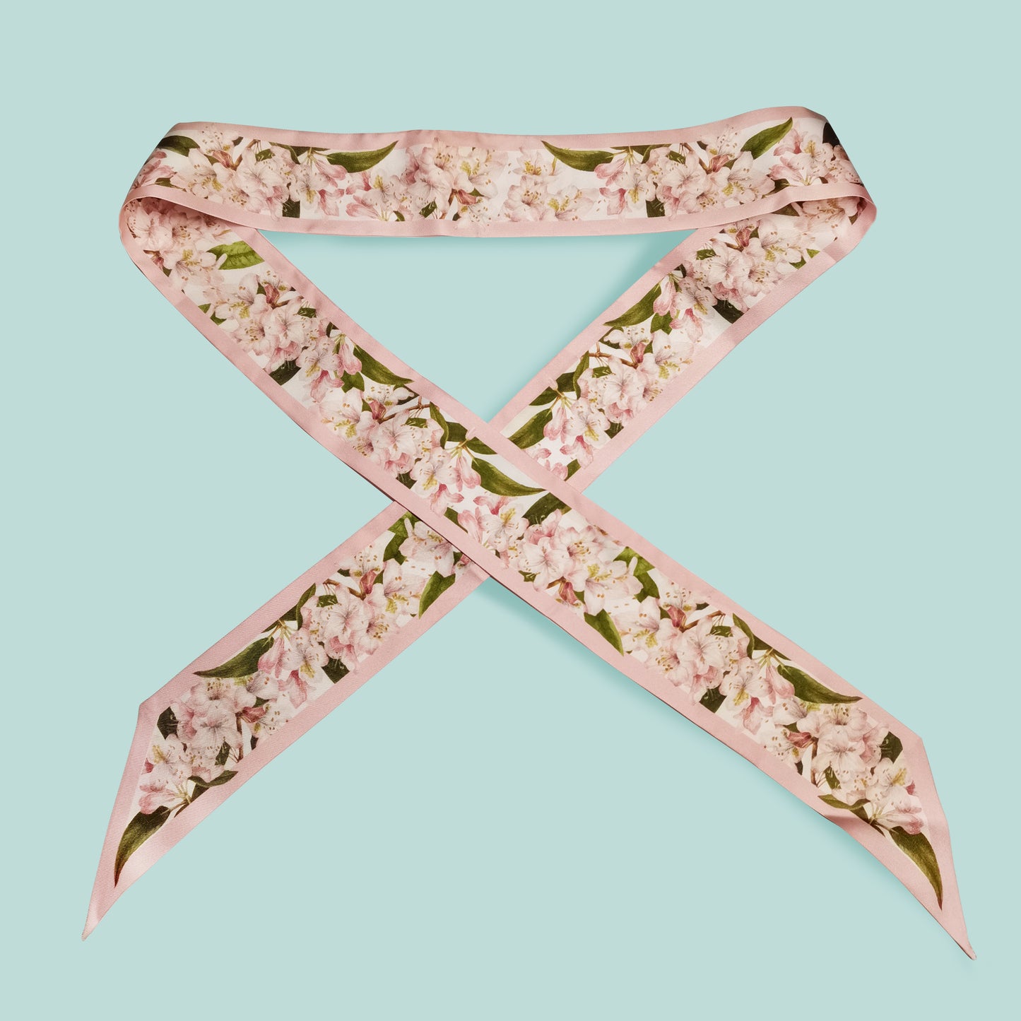 Premium 100% Mulberry Silk Skinny Scarf - Blush Pink Floral Scarf Pattern