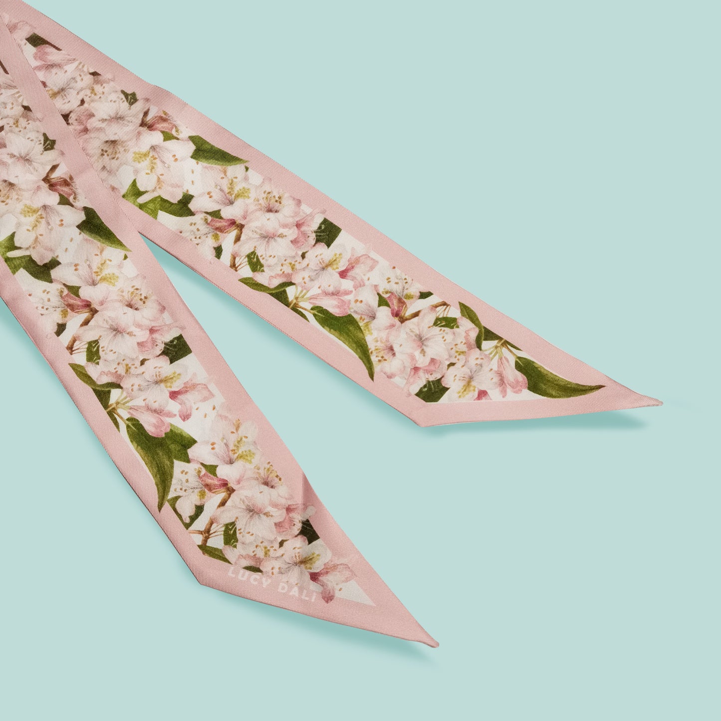 Premium 100% Mulberry Silk Skinny Scarf - Blush Pink Floral Scarf Pattern
