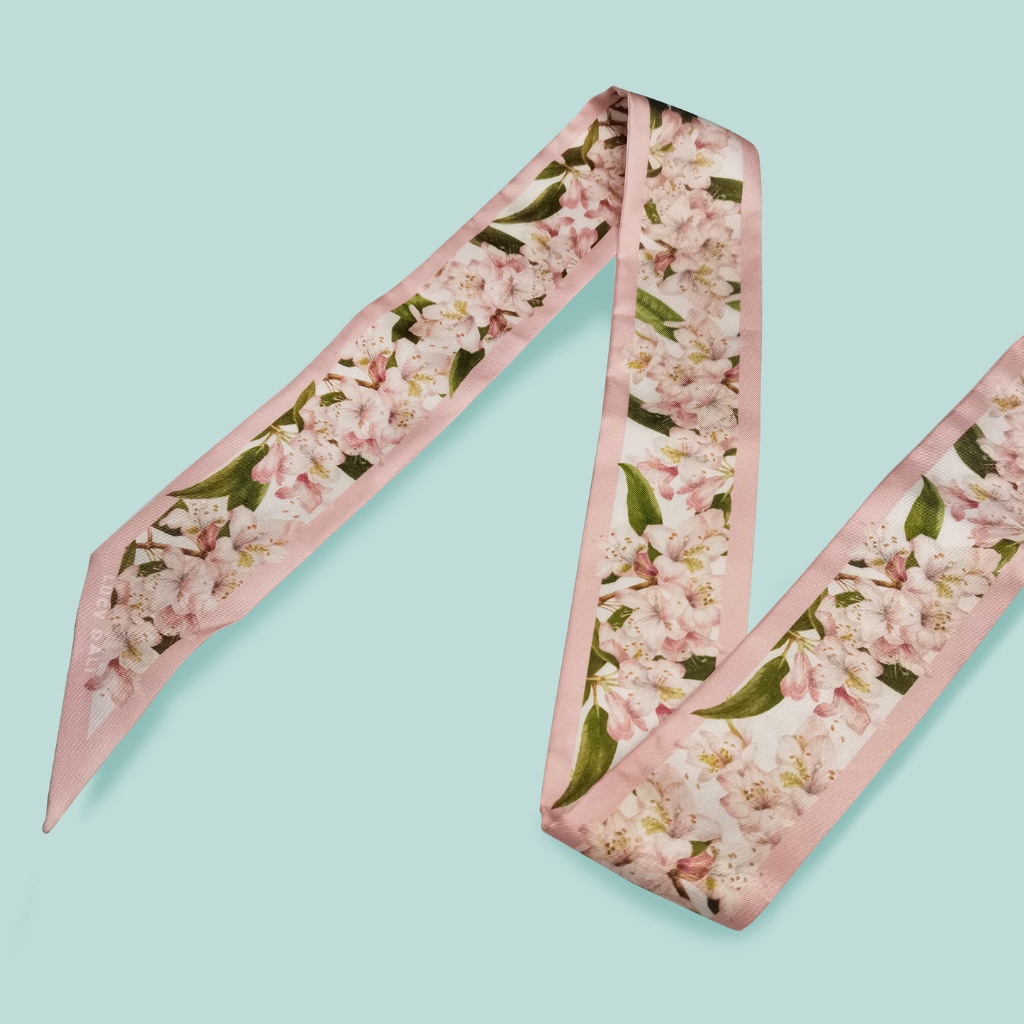 Premium 100% Mulberry Silk Skinny Scarf - Blush Pink Floral Scarf Pattern