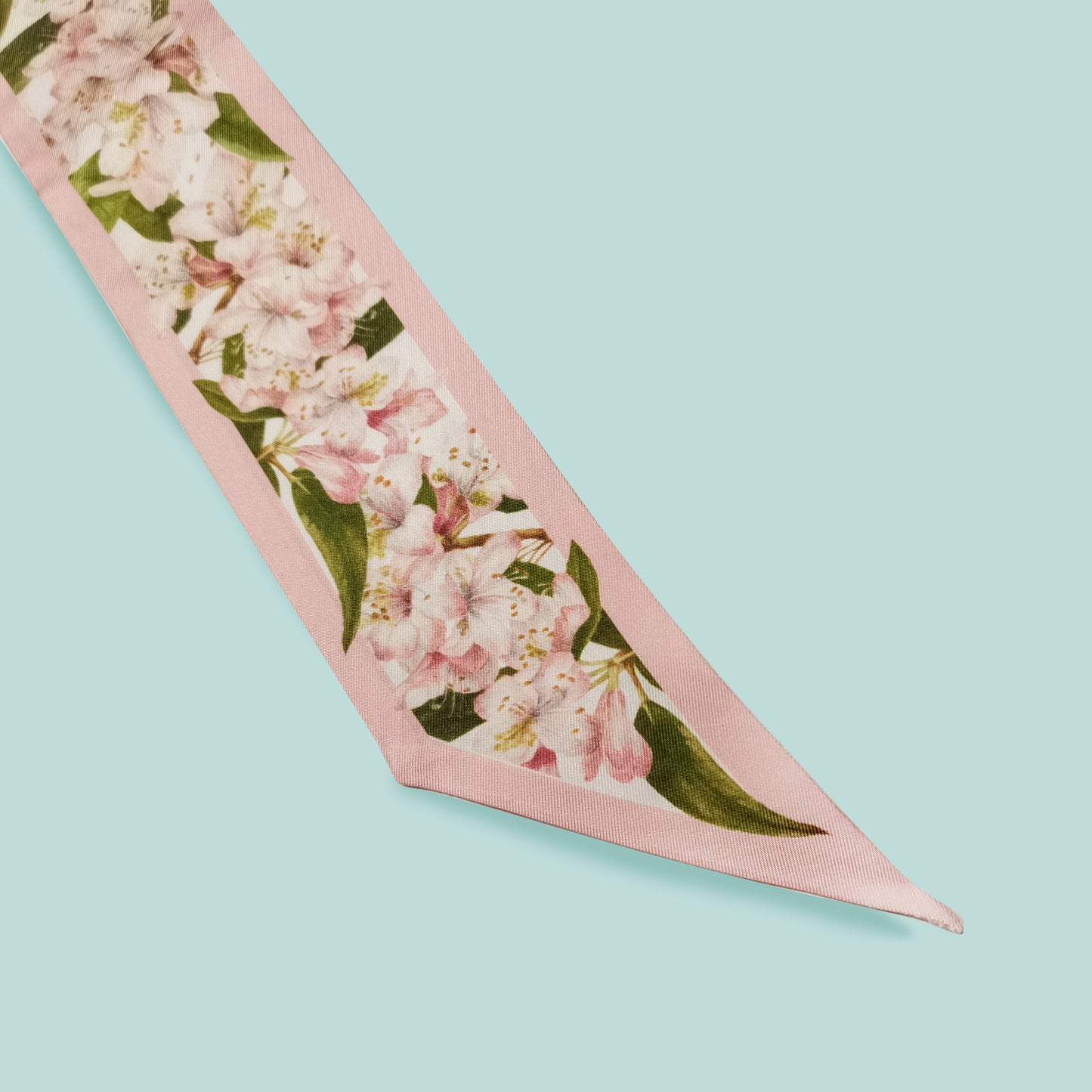 Premium 100% Mulberry Silk Skinny Scarf - Blush Pink Floral Scarf Pattern