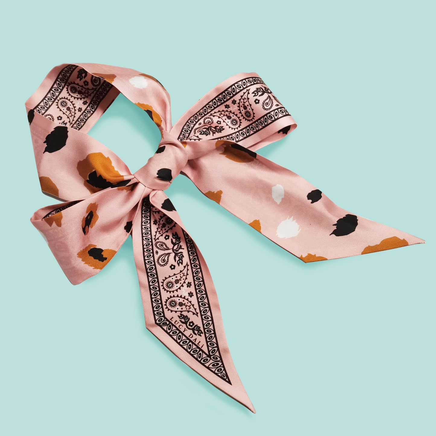 Premium 100% Mulberry Silk Skinny Scarf - Paisley Leopard Pattern