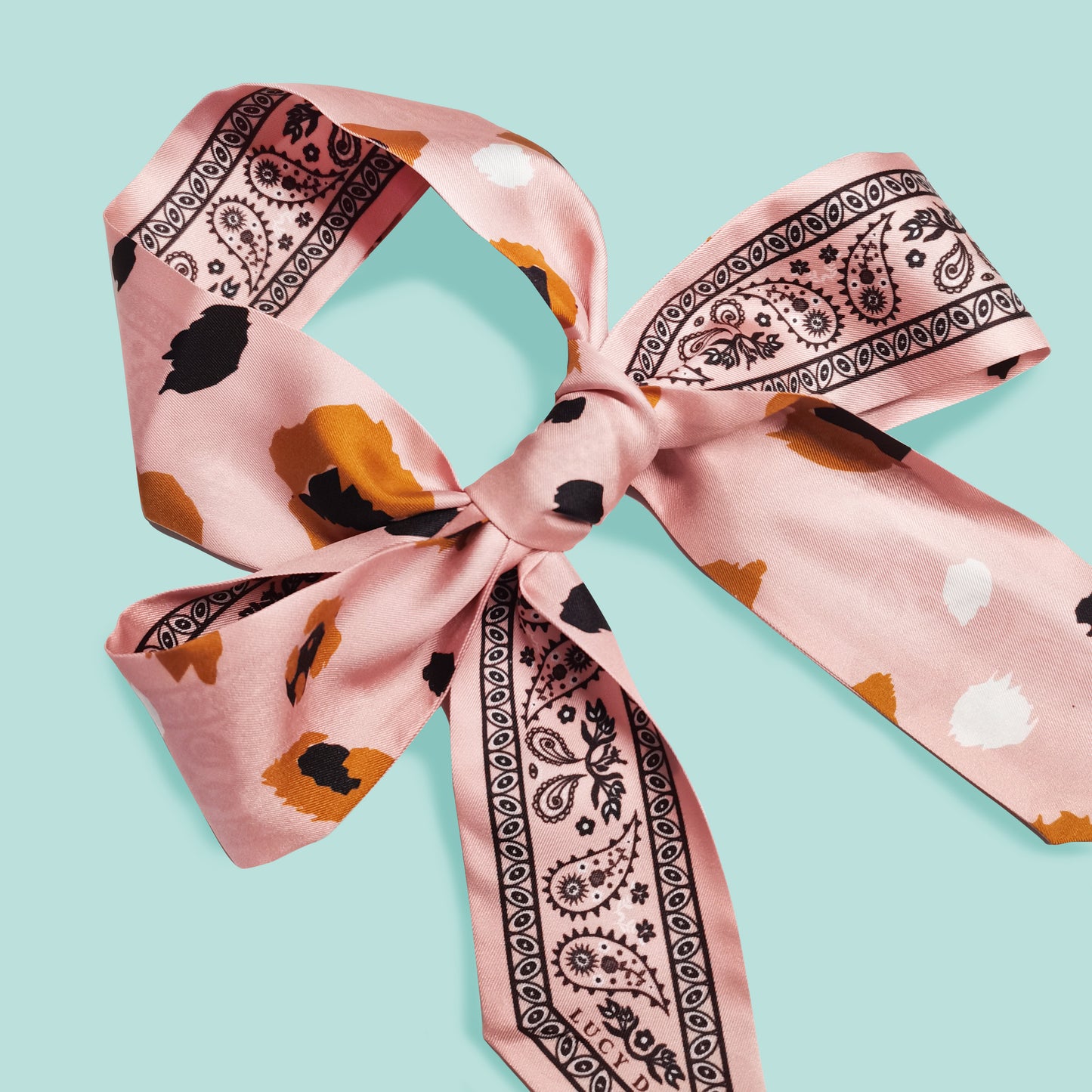 Premium 100% Mulberry Silk Skinny Scarf - Paisley Leopard Pattern