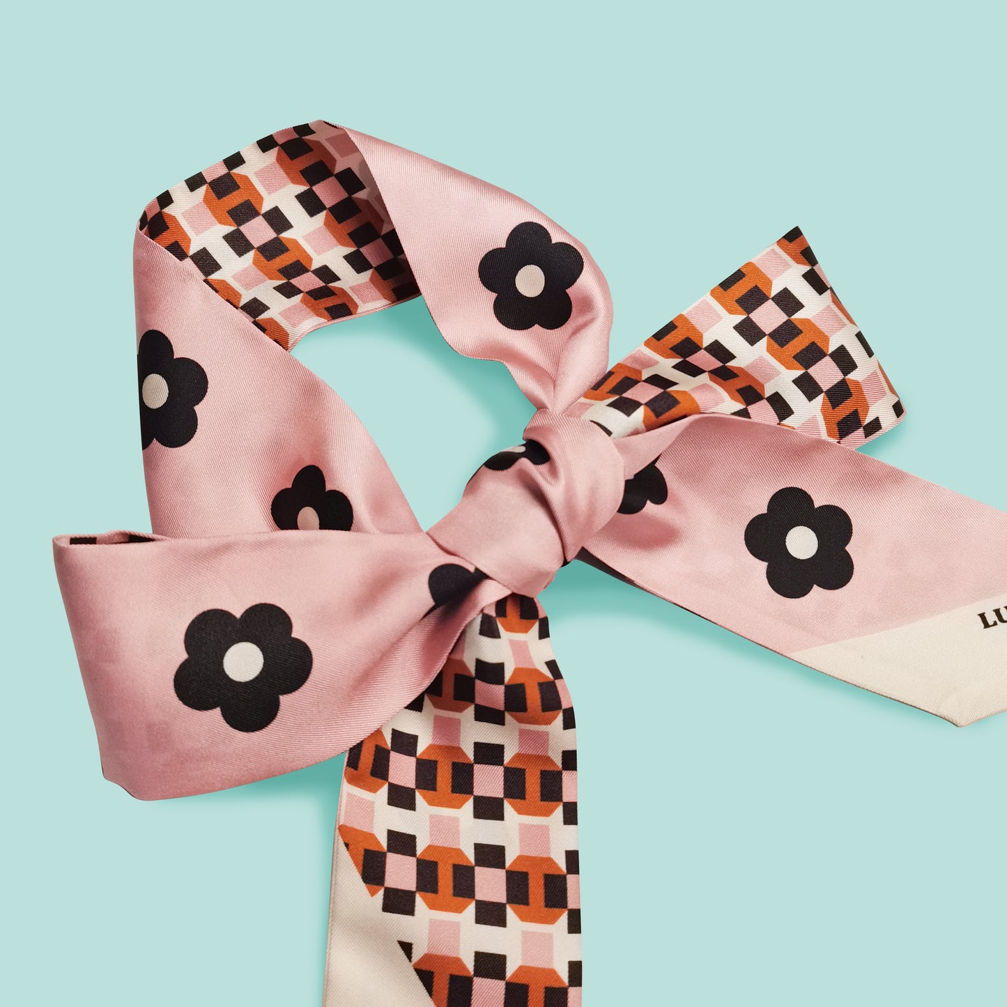 Premium 100% Mulberry Silk Skinny Scarf - Floral Geometry Pattern