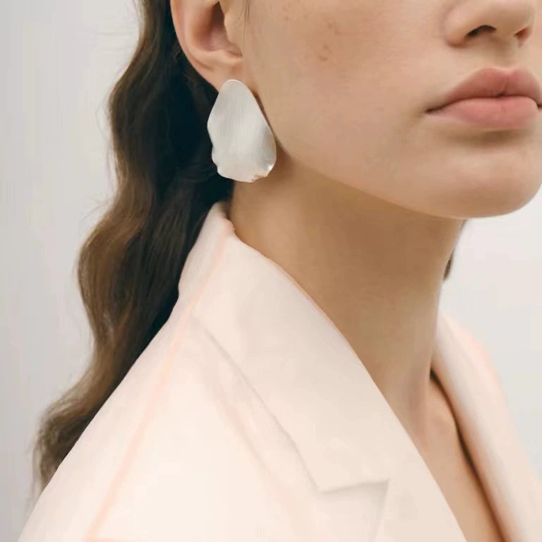 Brass Silver-Plated Petal Earrings