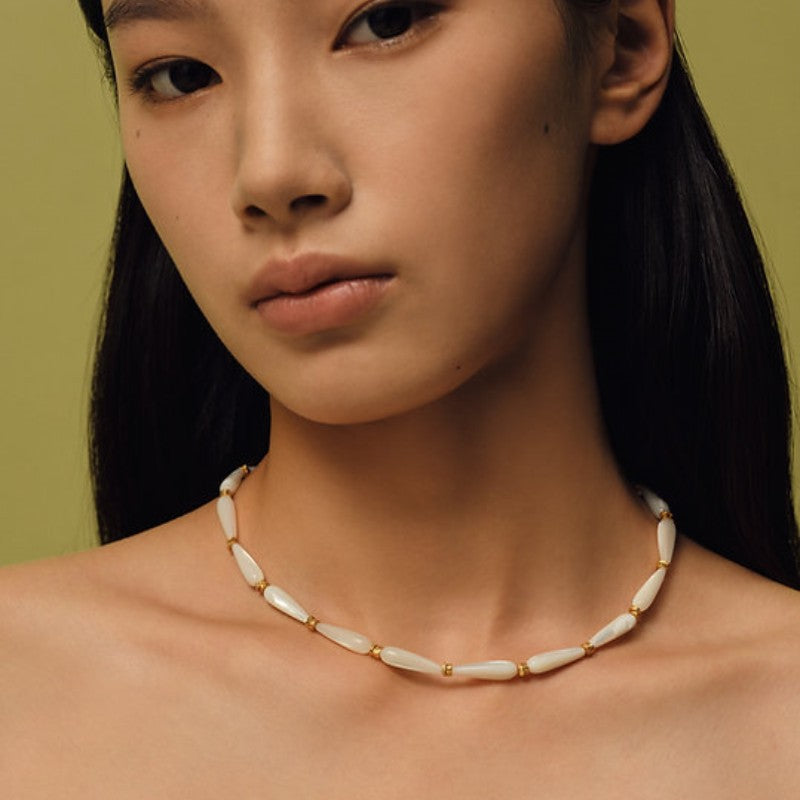 18K Gold White Stone Necklace