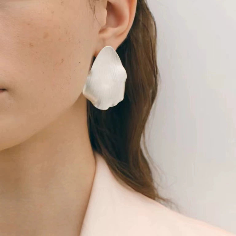 Brass Silver-Plated Petal Earrings