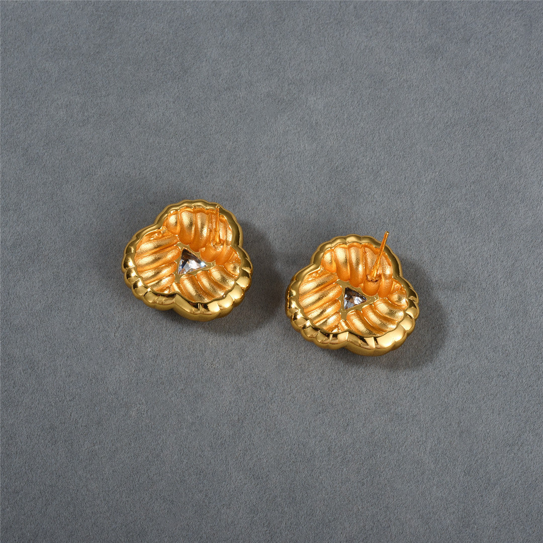 18K Gold Flower Zircon Earrings