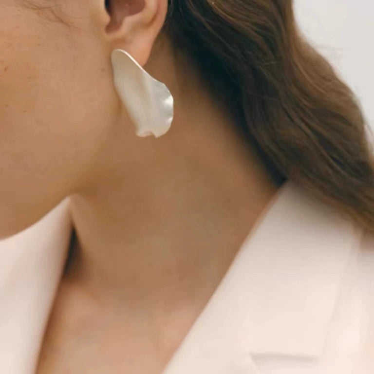 Brass Silver-Plated Petal Earrings