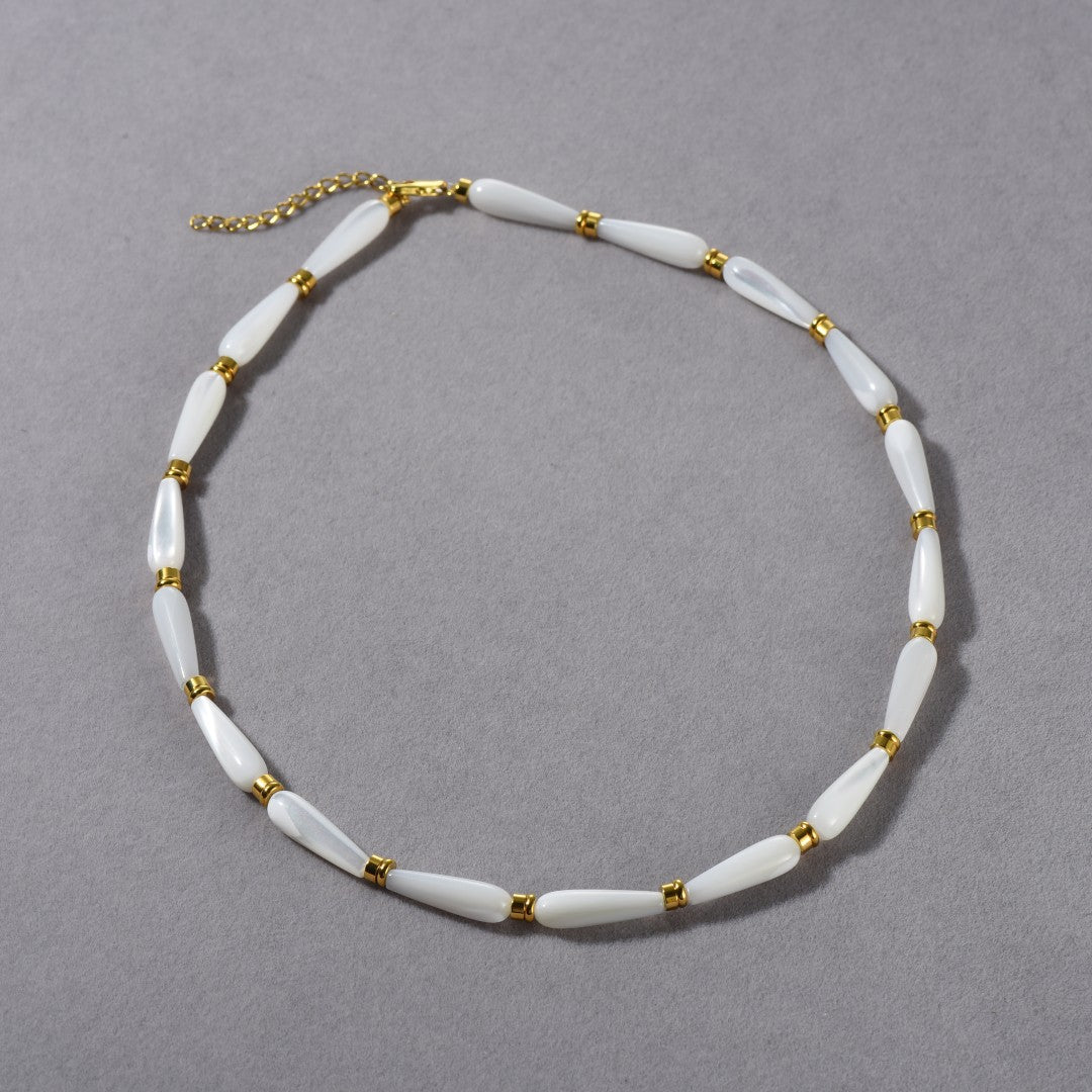 18K Gold White Stone Necklace