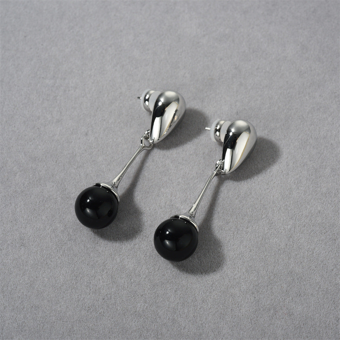 18K Gold Blue Black Stone Pendant Earrings