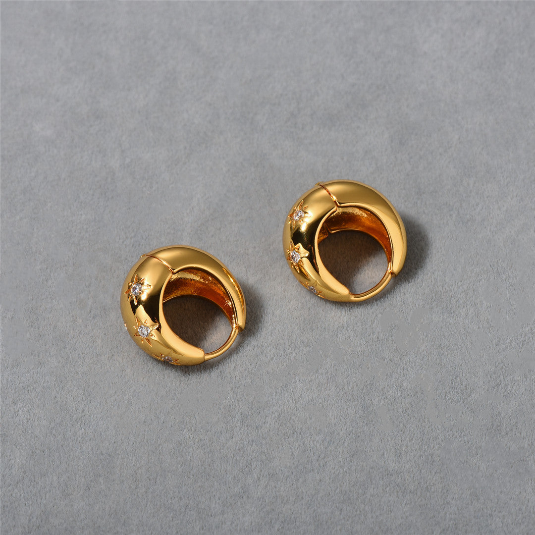18K Gold Hoop Star Earrings