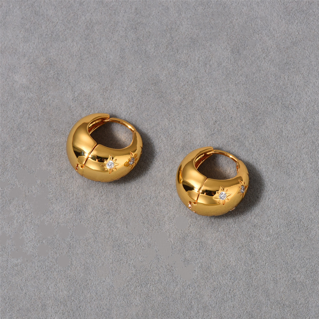 18K Gold Hoop Star Earrings