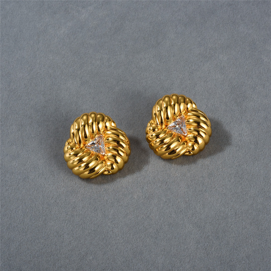 18K Gold Flower Zircon Earrings