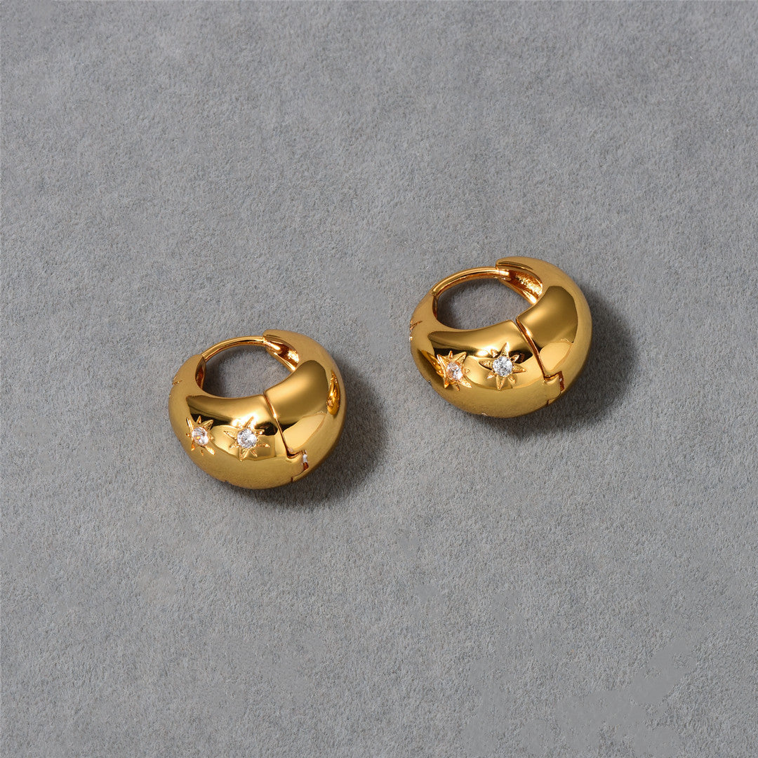 18K Gold Hoop Star Earrings