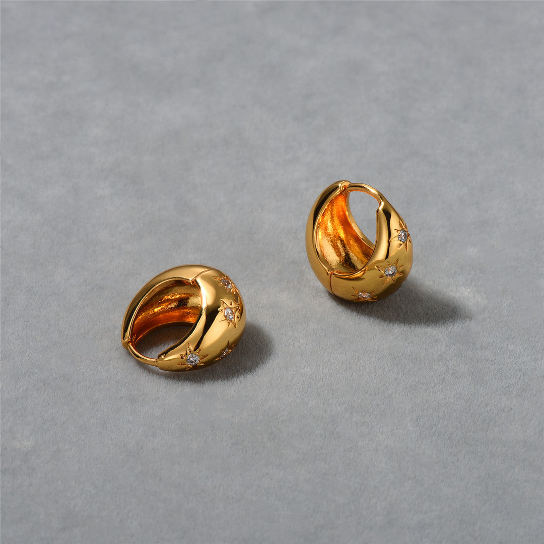18K Gold Hoop Star Earrings