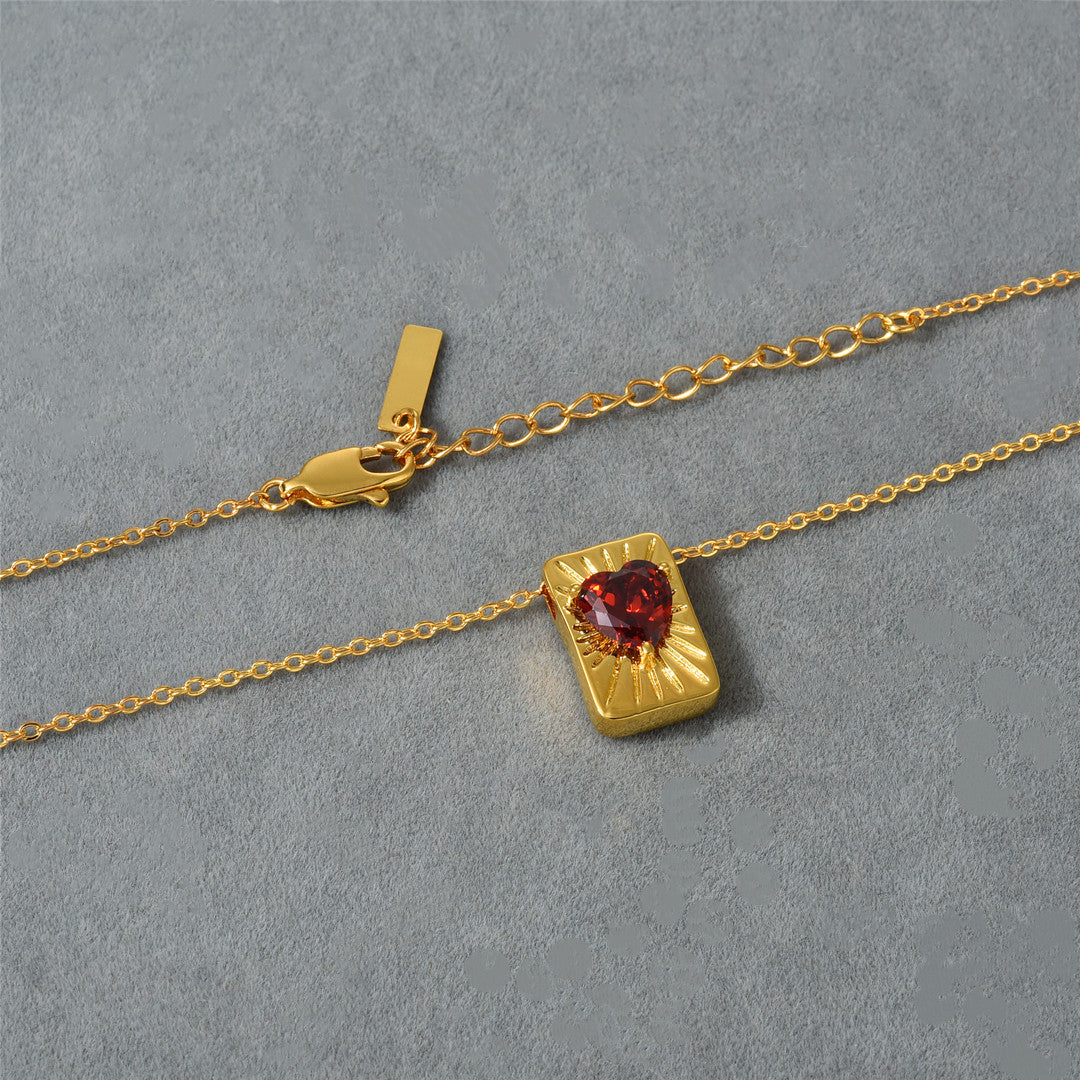 18K Gold Red Heart-shaped Necklace