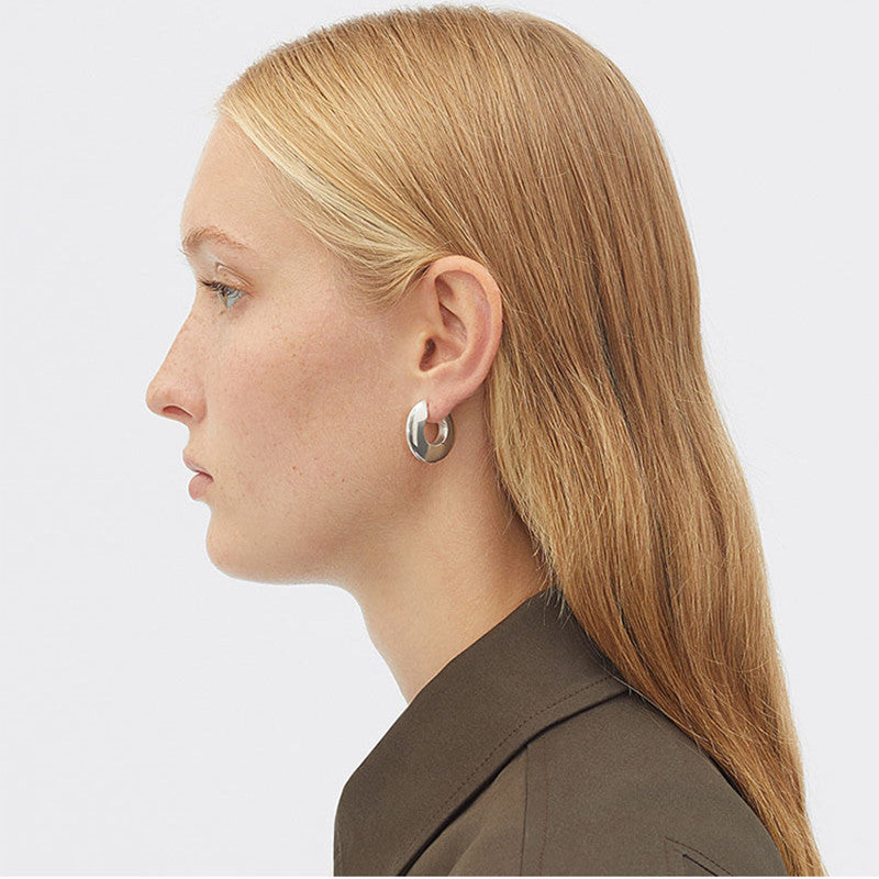 18K Gold Hoop Earrings Minimalist Statement Earrings, Designer Earrings Sliver