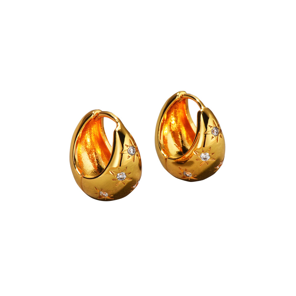 18K Gold Hoop Star Earrings