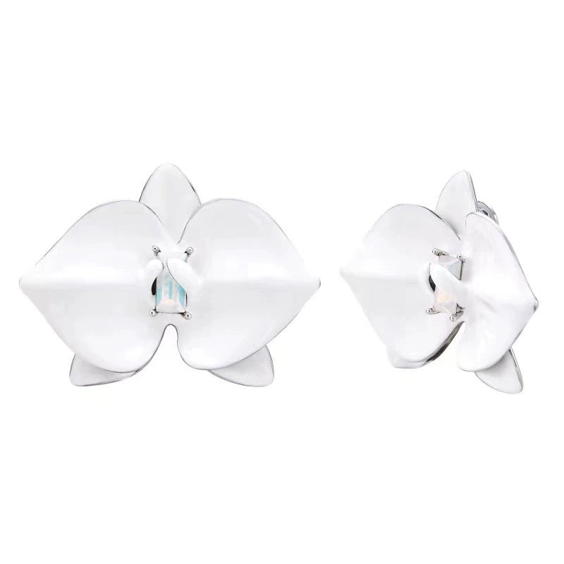 925 Silver Needle Enamel Orchid Earrings