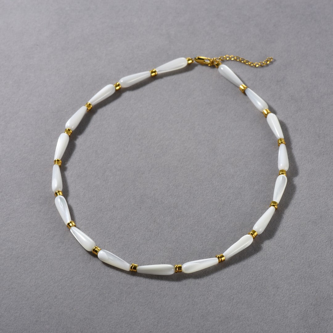 18K Gold White Stone Necklace