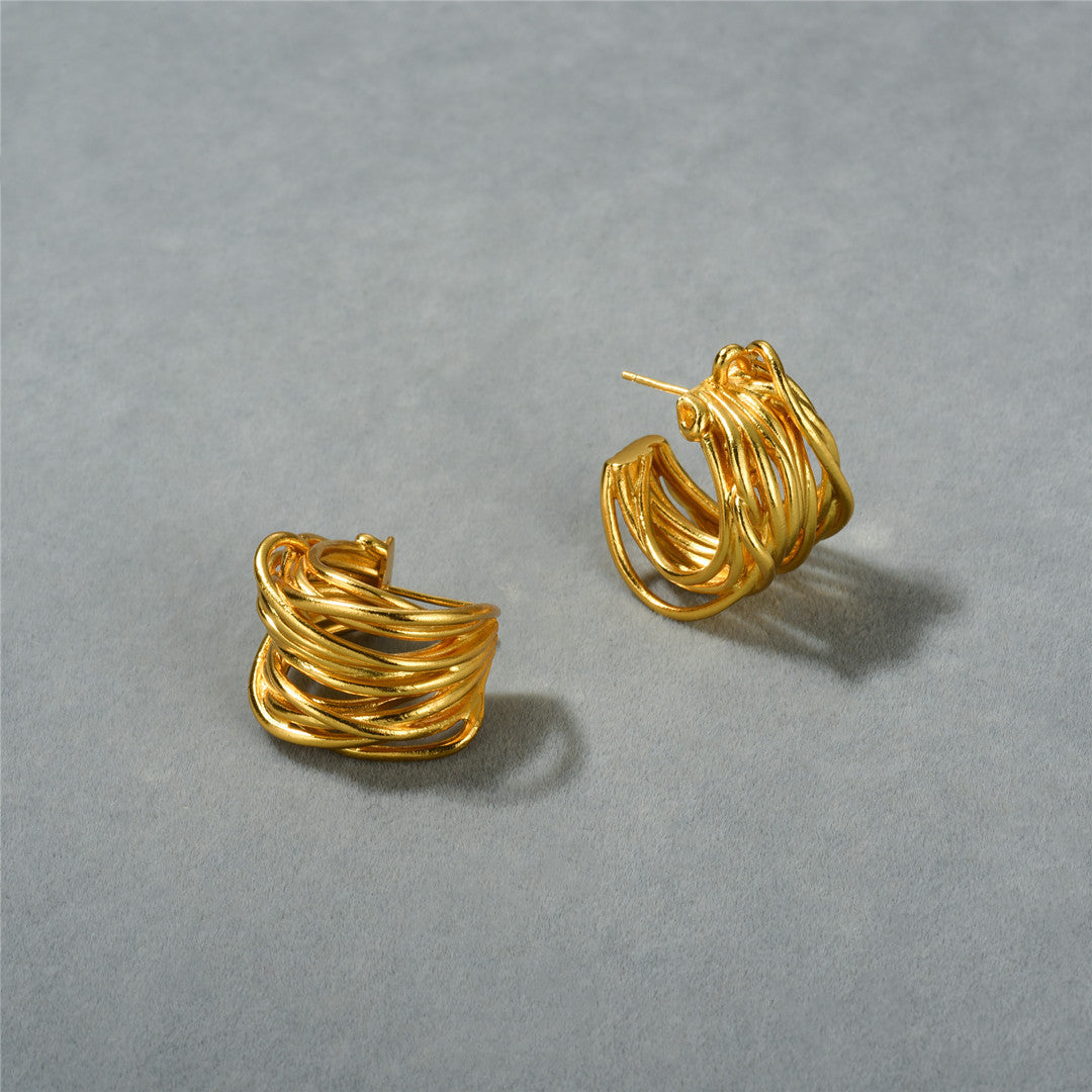 18K Gold Hoop Lines Earrings