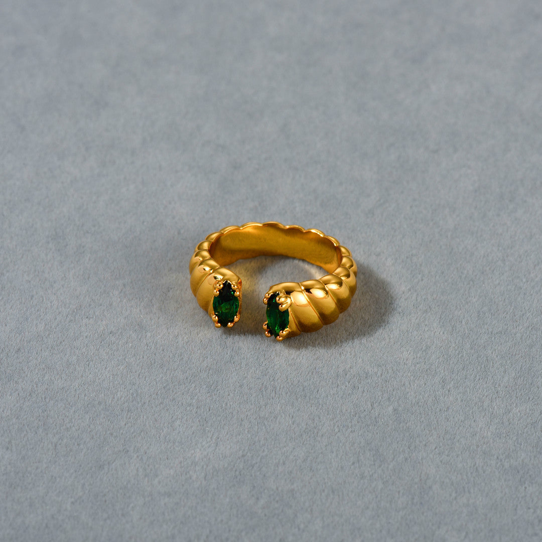 18K Gold Ring 3 colors Green Rose Black