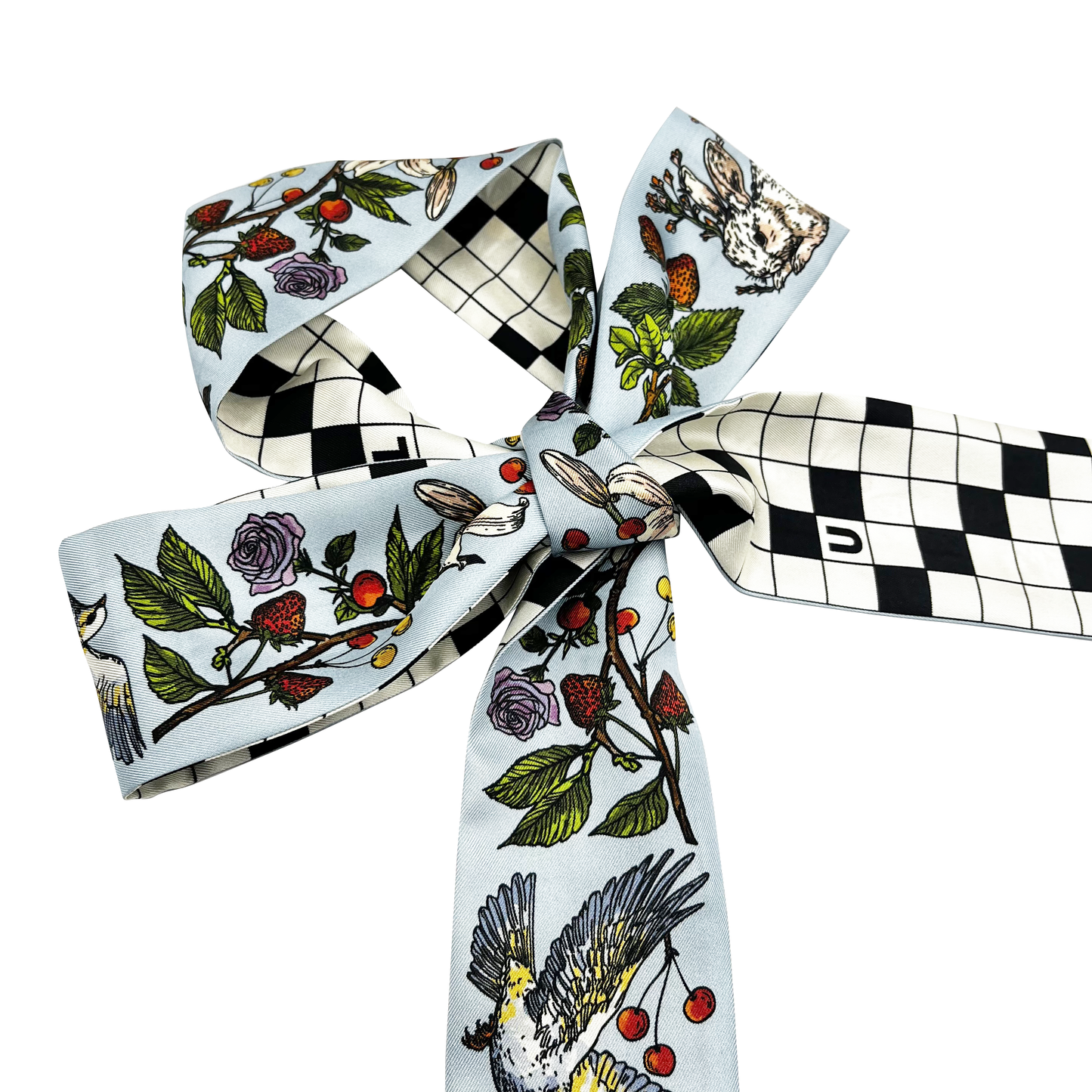Premium 100% Mulberry Silk Skinny Scarf - Animal chessboard Pattern