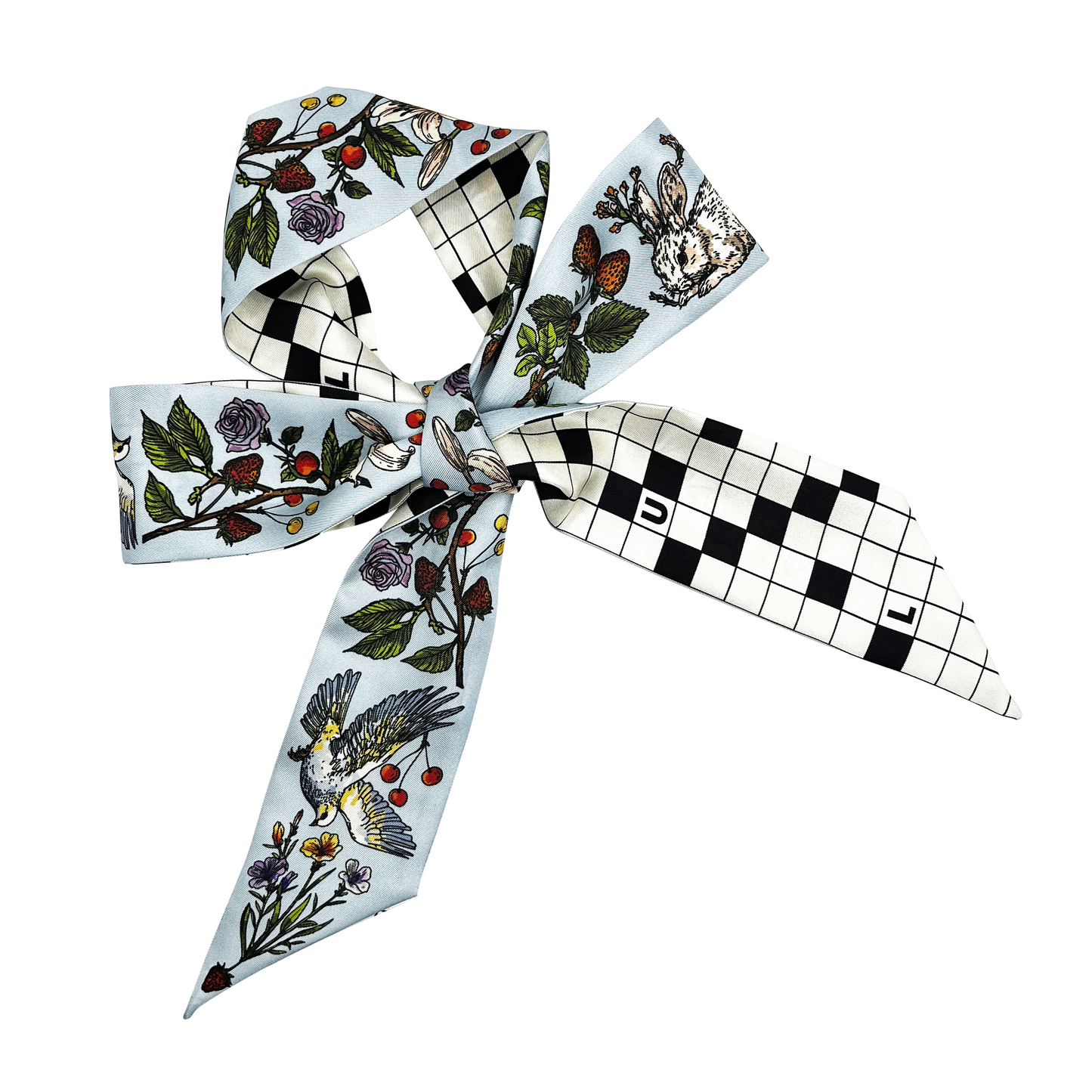 Premium 100% Mulberry Silk Skinny Scarf - Animal chessboard Pattern