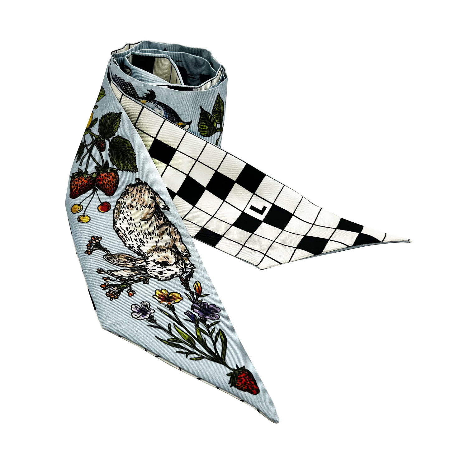 Premium 100% Mulberry Silk Skinny Scarf - Animal chessboard Pattern