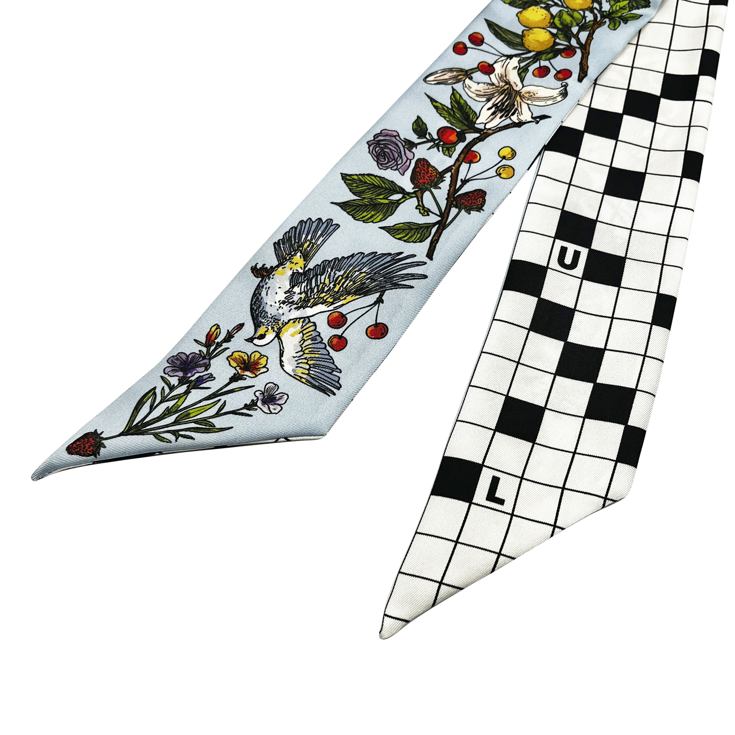 Premium 100% Mulberry Silk Skinny Scarf - Animal chessboard Pattern