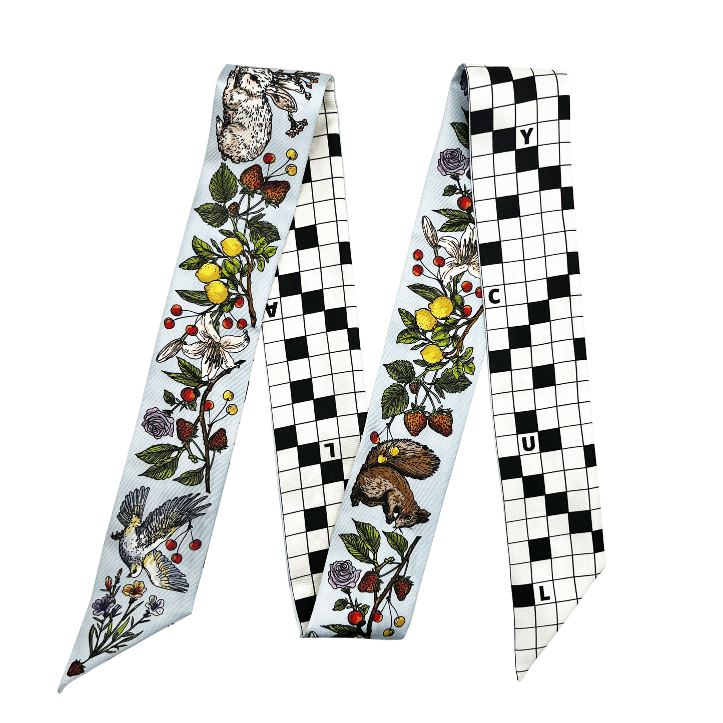 Premium 100% Mulberry Silk Skinny Scarf - Animal chessboard Pattern