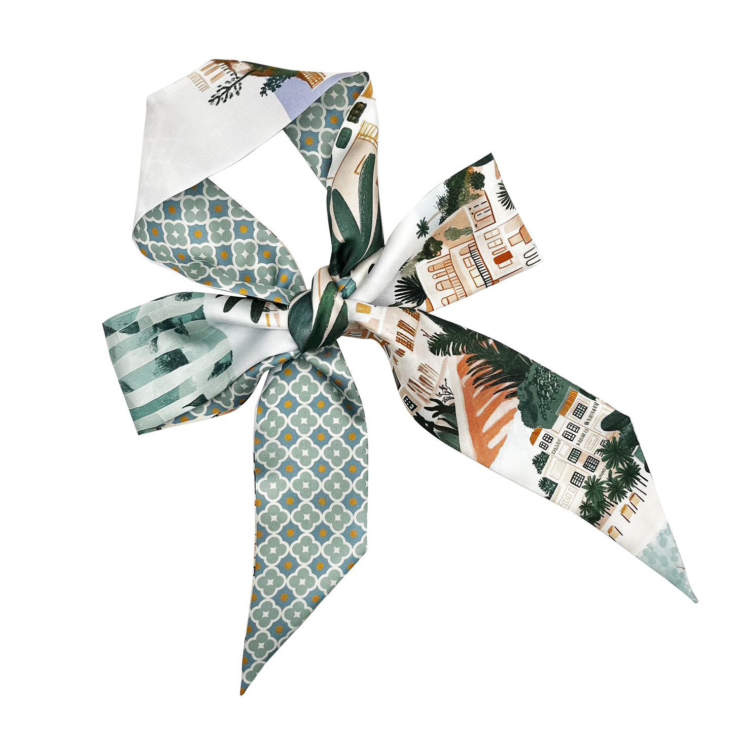 Premium 100% Mulberry Silk Skinny Scarf - Vacation Pattern